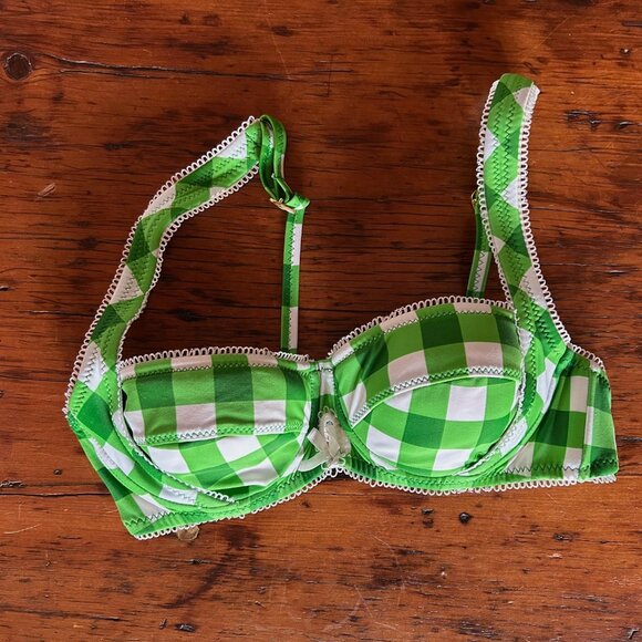 Vintage Y2K Betsey Johnson Green Gingham Skirted Bikini - Picture 2 of 10